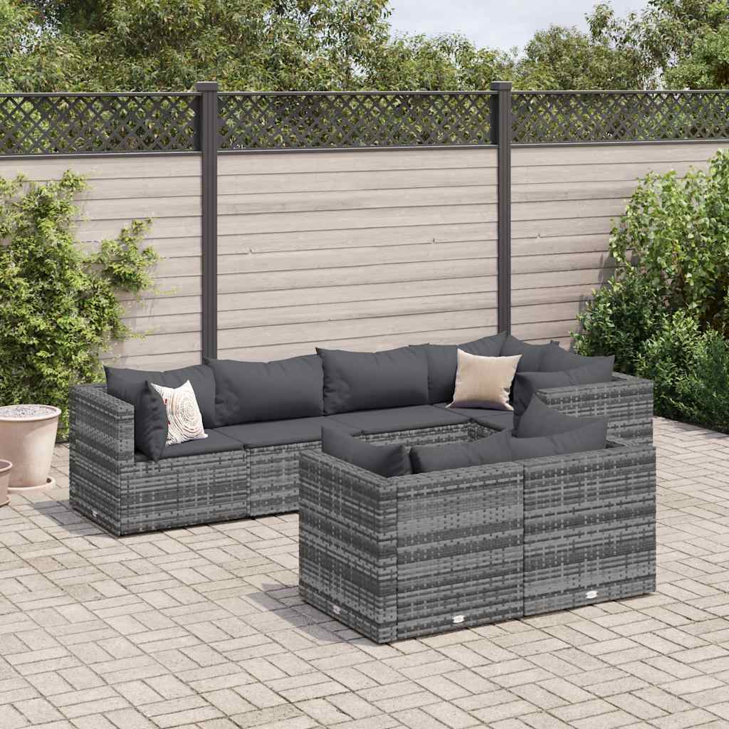 vidaXL 7-tlg. Garten-Lounge-Set mit Kissen Grau Poly Rattan