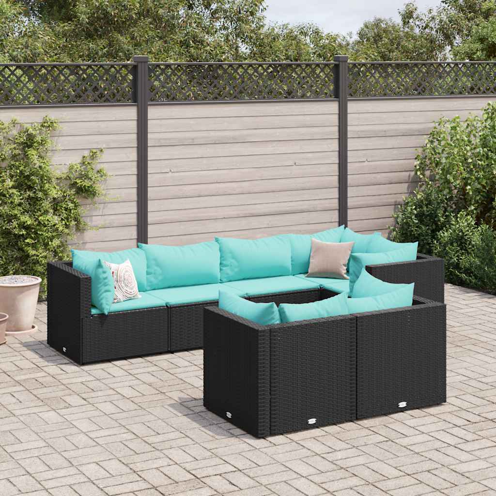 vidaXL Set mobilier de grădină cu perne, 7 piese, negru, poliratan