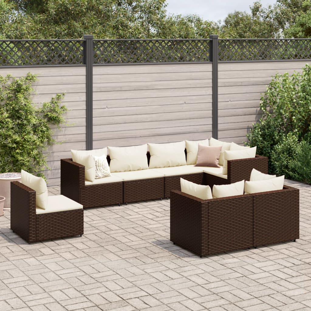 vidaXL 8-tlg. Garten-Lounge-Set mit Kissen Braun Poly Rattan