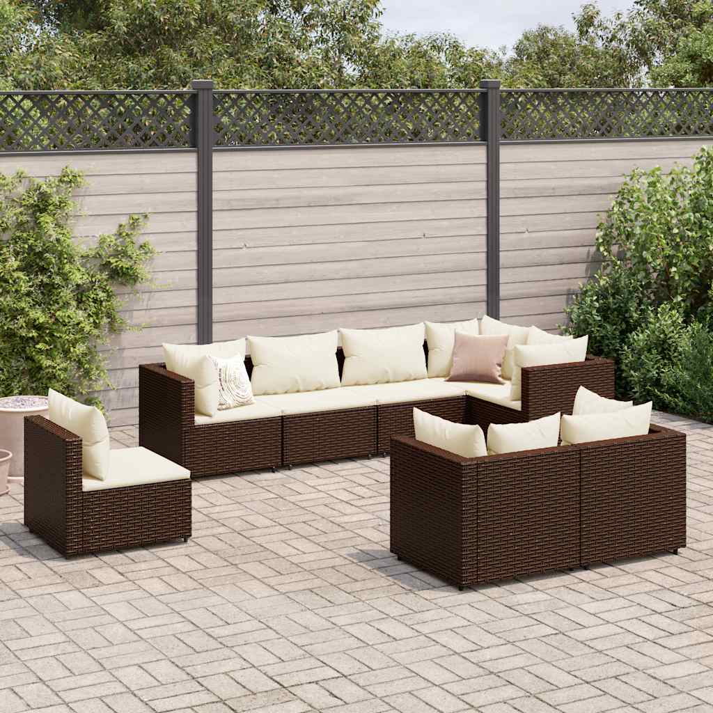 vidaXL 8-tlg. Garten-Lounge-Set mit Kissen Braun Poly Rattan