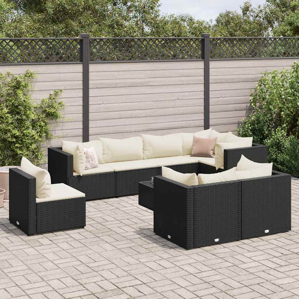 vidaXL Set mobilier de grădină cu perne, 9 piese, negru, poliratan