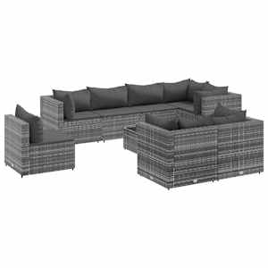 vidaXL 9-osaline aiam&ouml;&ouml;bli komplekt patjadega, hall, pol&uuml;rotang