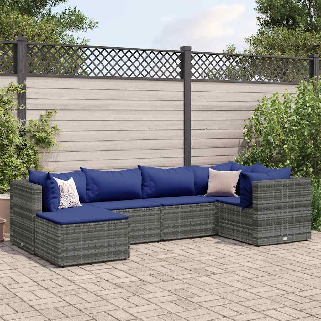 vidaXL 6-tlg. Garten-Lounge-Set mit Kissen Grau Poly Rattan