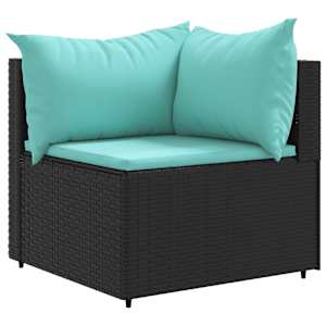 vidaXL Salon de jardin 7 pcs avec coussins Noir R&eacute;sine tress&eacute;e