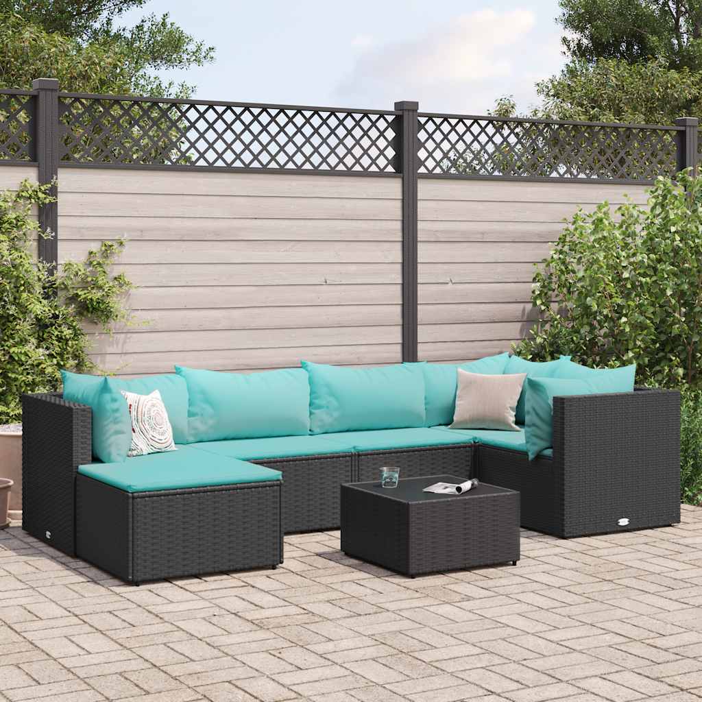 vidaXL 7-tlg. Garten-Lounge-Set mit Kissen Schwarz Poly Rattan