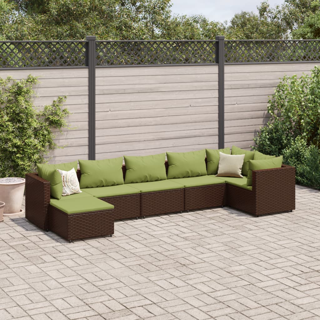 vidaXL 7-tlg. Garten-Lounge-Set mit Kissen Braun Poly Rattan