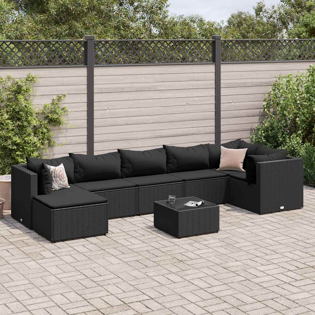 vidaXL Set mobilier de grădină cu perne, 8 piese, negru, poliratan