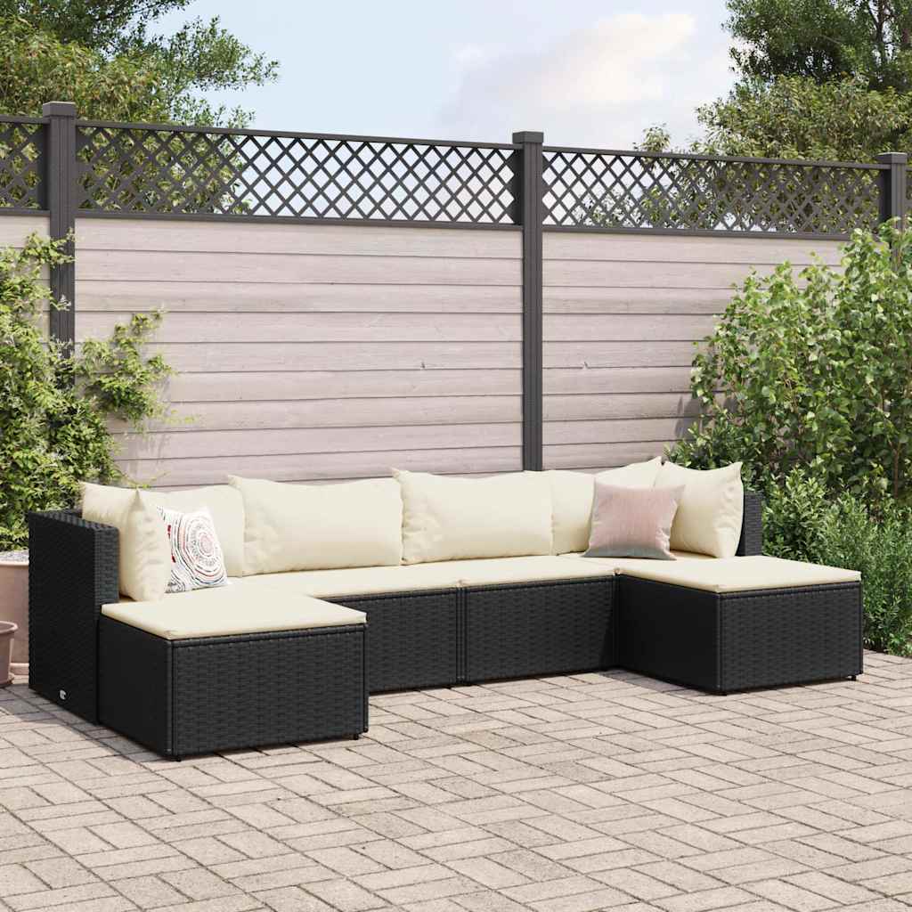 vidaXL 6-tlg. Garten-Lounge-Set mit Kissen Schwarz Poly Rattan