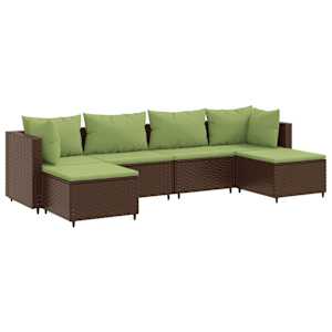 6dílná zahradní sedací souprava s poduškami hnědá polyratan - obrázek 2