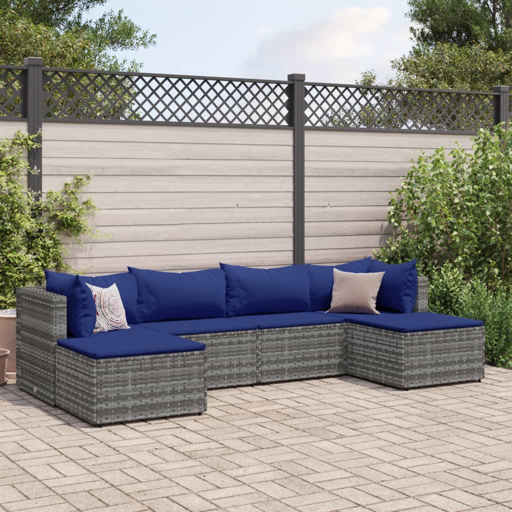 vidaXL 6-tlg. Garten-Lounge-Set mit Kissen Grau Poly Rattan