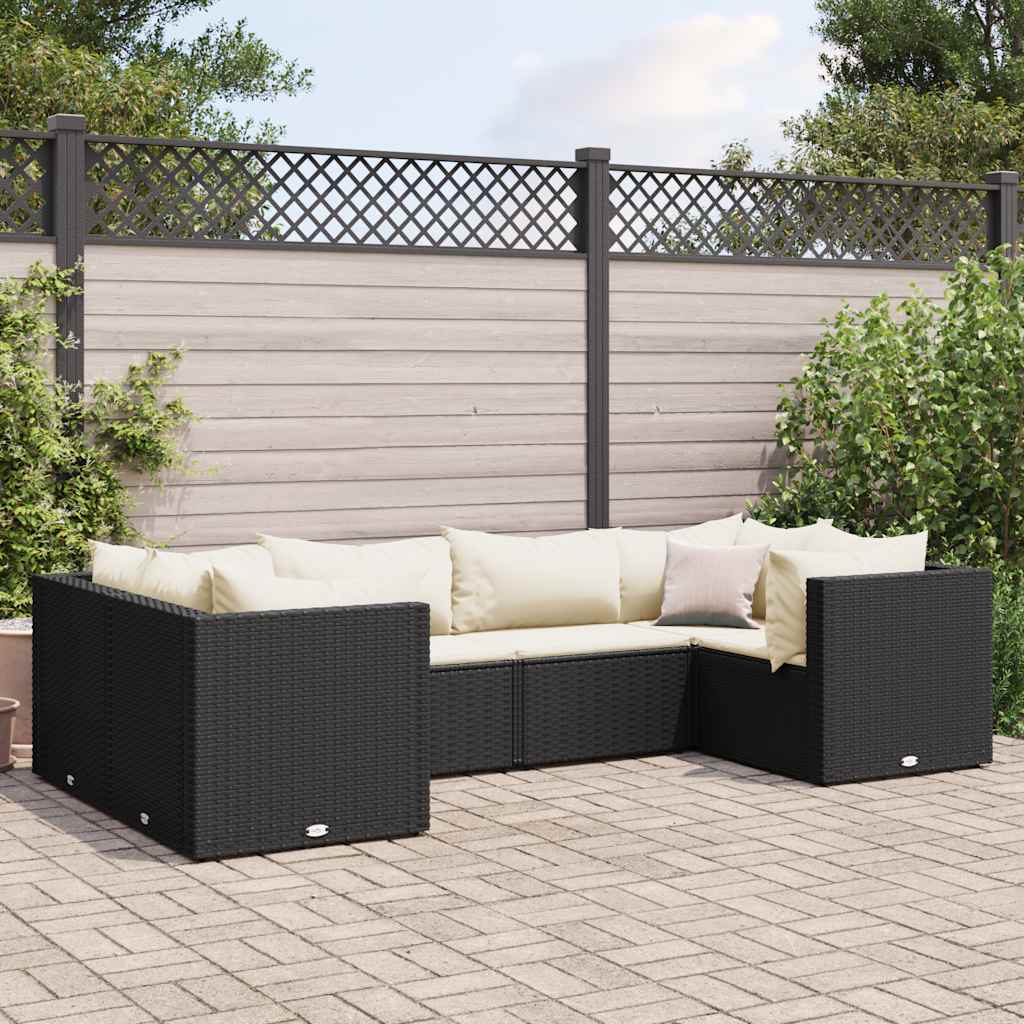 vidaXL Set mobilier de grădină cu perne, 6 piese, negru, poliratan