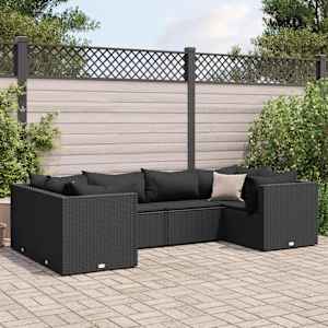 Vrtna sedežna garnitura 6-delna z blazinami črn poli ratan