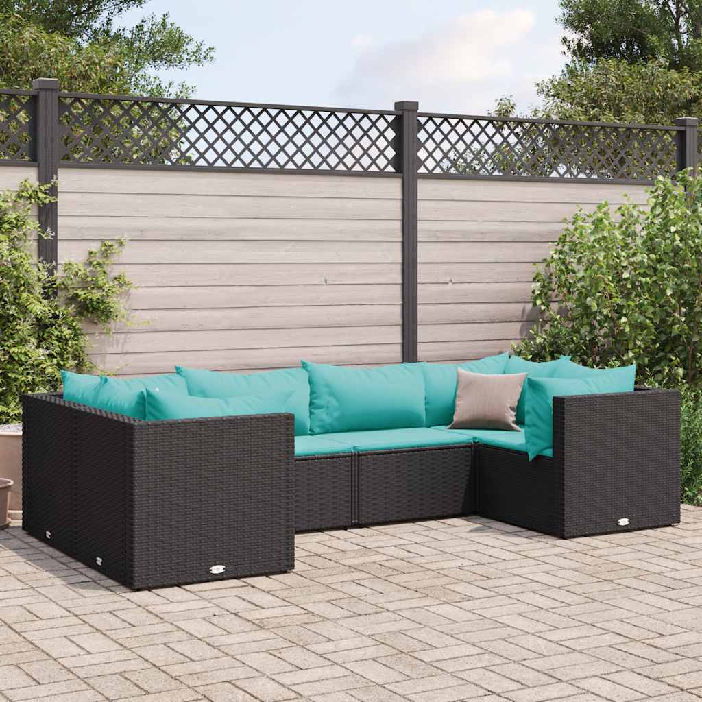vidaXL Set mobilier de grădină cu perne, 6 piese, negru, poliratan