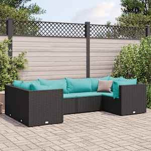 Vrtna sedežna garnitura 6-delna z blazinami črn poli ratan