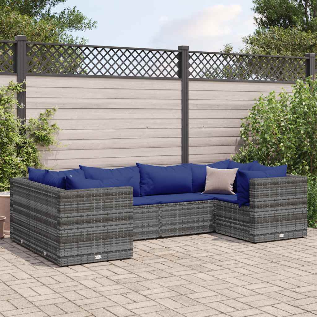 vidaXL 6-tlg. Garten-Lounge-Set mit Kissen Grau Poly Rattan