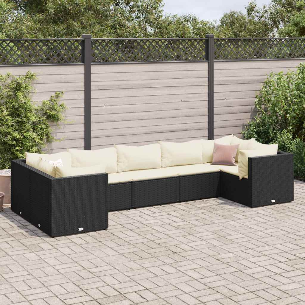 vidaXL Set mobilier de grădină cu perne, 7 piese, negru, poliratan