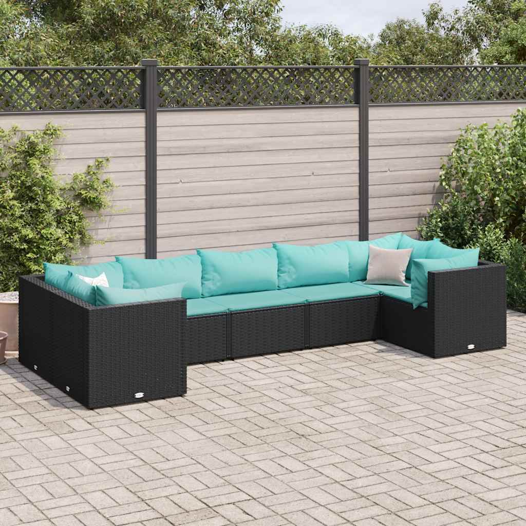 vidaXL Set mobilier de grădină cu perne, 7 piese, negru, poliratan
