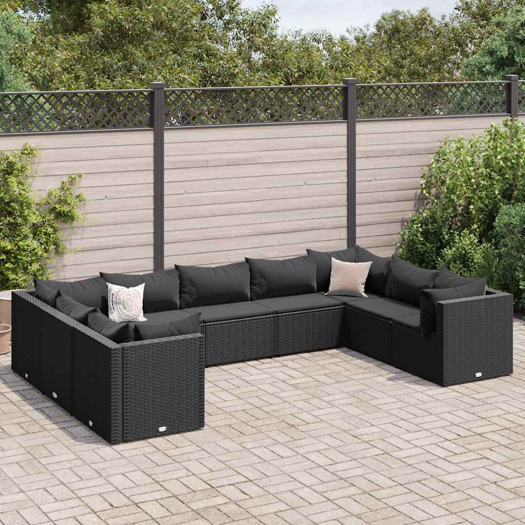 vidaXL Set mobilier de grădină cu perne, 9 piese, negru, poliratan