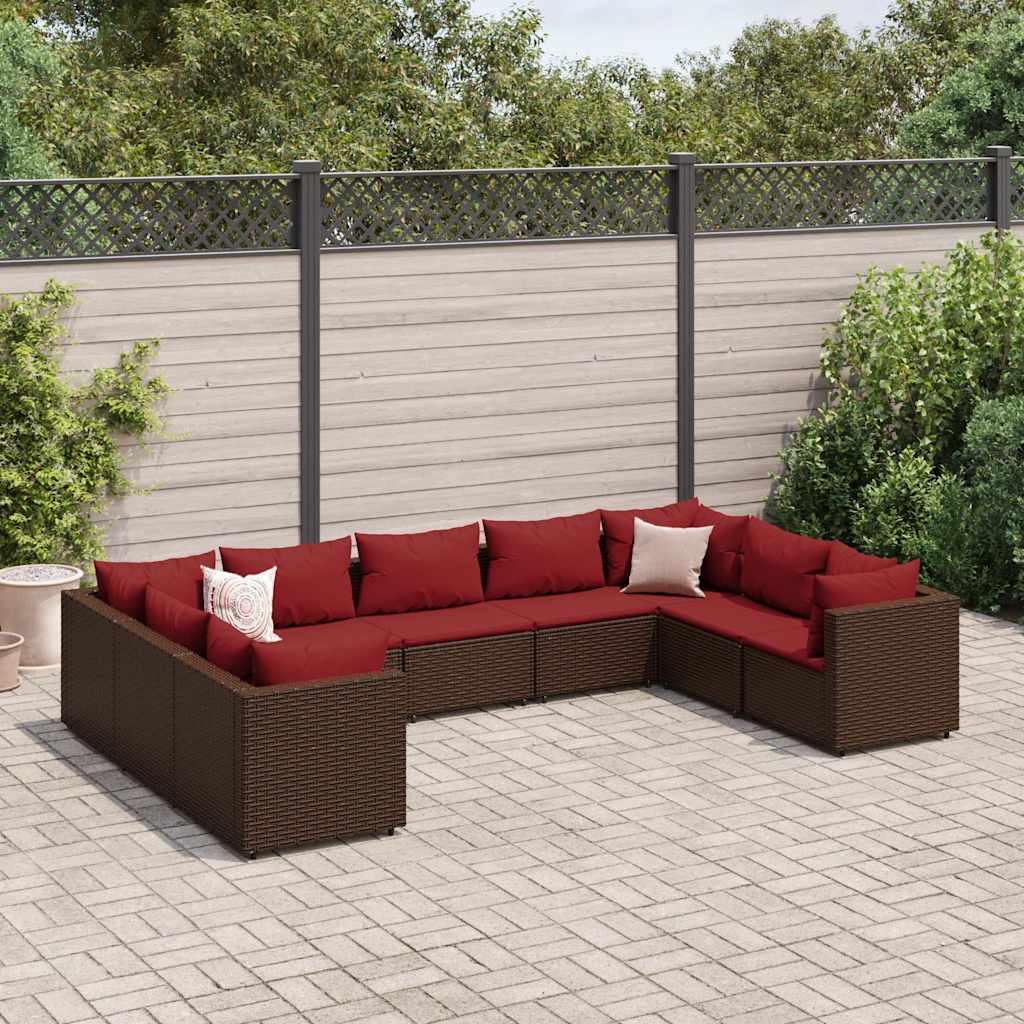 vidaXL 9-tlg. Garten-Lounge-Set mit Kissen Braun Poly Rattan