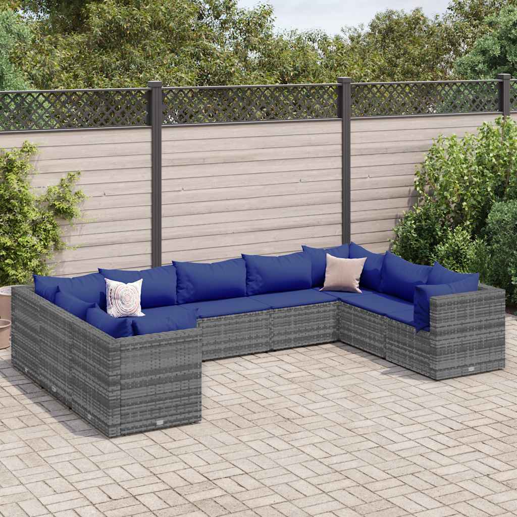 vidaXL 9-tlg. Garten-Lounge-Set mit Kissen Grau Poly Rattan