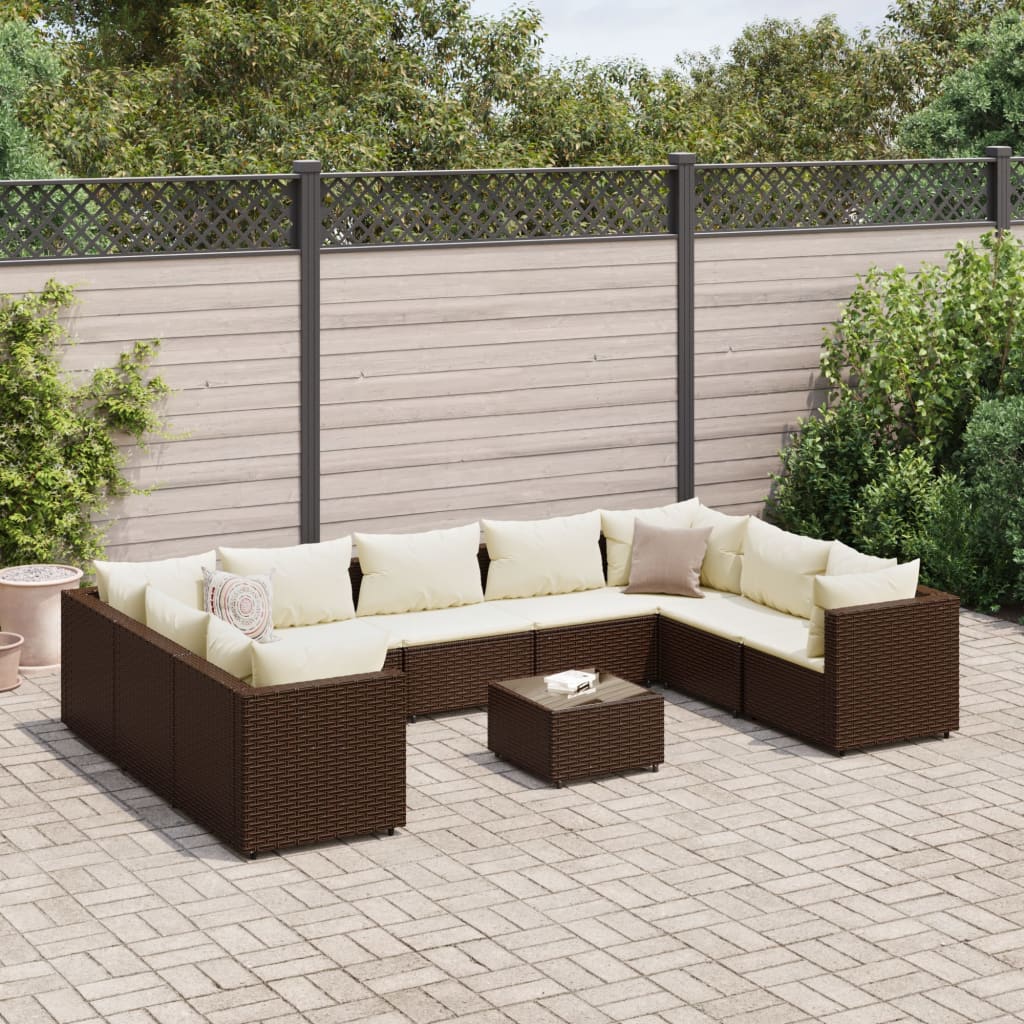 vidaXL 10-tlg. Garten-Lounge-Set mit Kissen Braun Poly Rattan