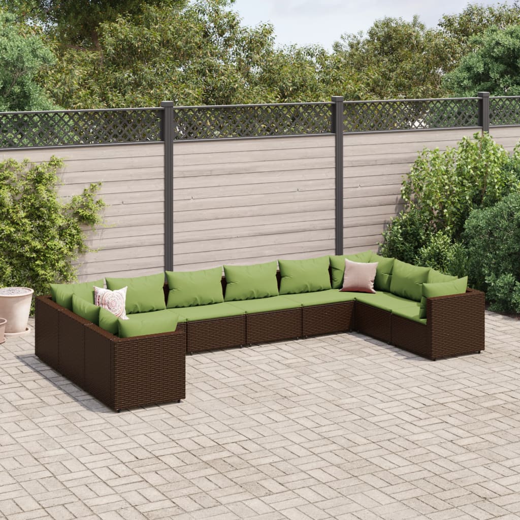 vidaXL 10-tlg. Garten-Lounge-Set mit Kissen Braun Poly Rattan