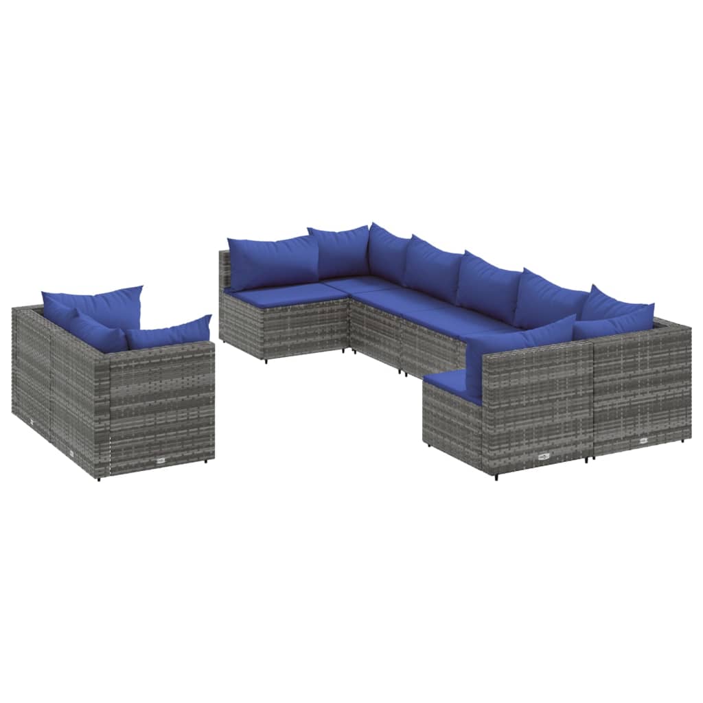 Thumbnail - vidaXL 9-tlg. Garten-Sofagarnitur mit Kissen Grau Poly Rattan