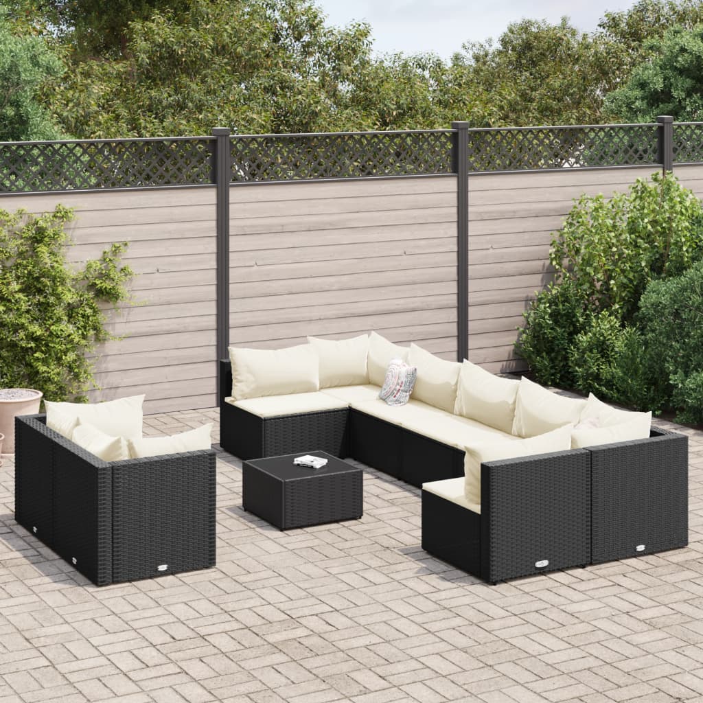 vidaXL Set canapele de grădină cu perne, 10 piese, negru, poliratan
