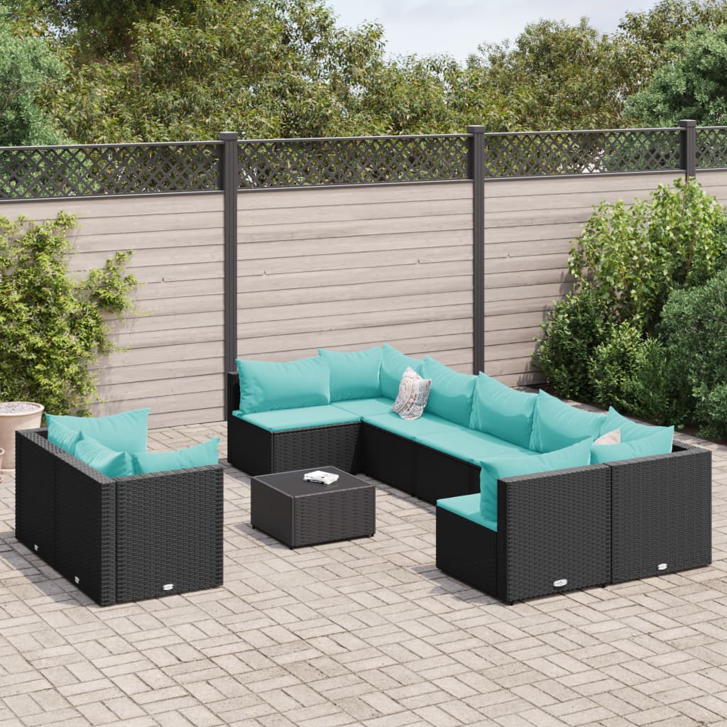 vidaXL Set canapele de grădină cu perne, 10 piese, negru, poliratan