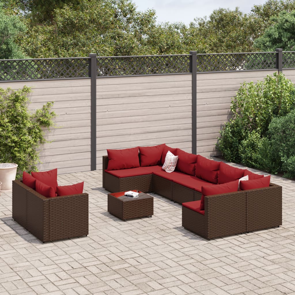 vidaXL 10-tlg. Garten-Sofagarnitur mit Kissen Braun Poly Rattan