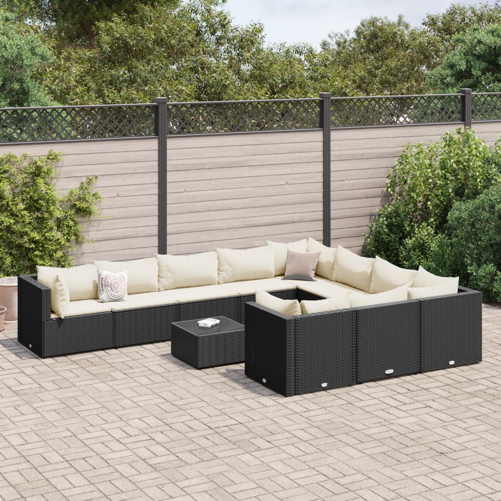 vidaXL Set canapele de grădină cu perne, 11 piese, negru, poliratan