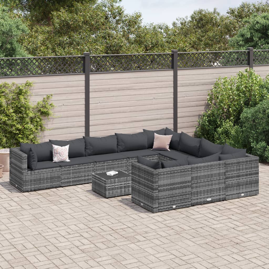 Vidaxl 11 Piece Patio Sofa Set With Cushions Gray Poly Rattan