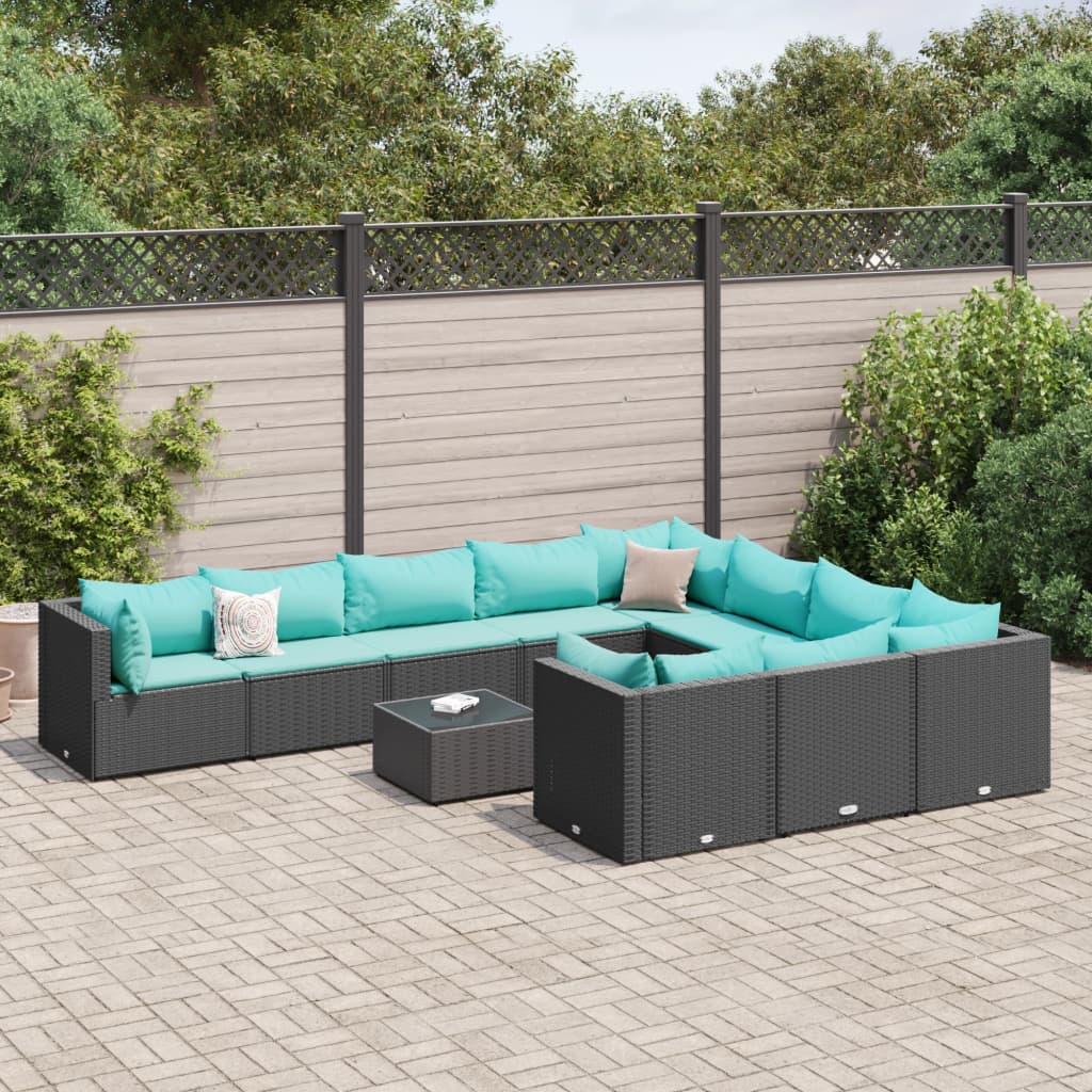 vidaXL Set canapele de grădină cu perne, 11 piese, negru, poliratan