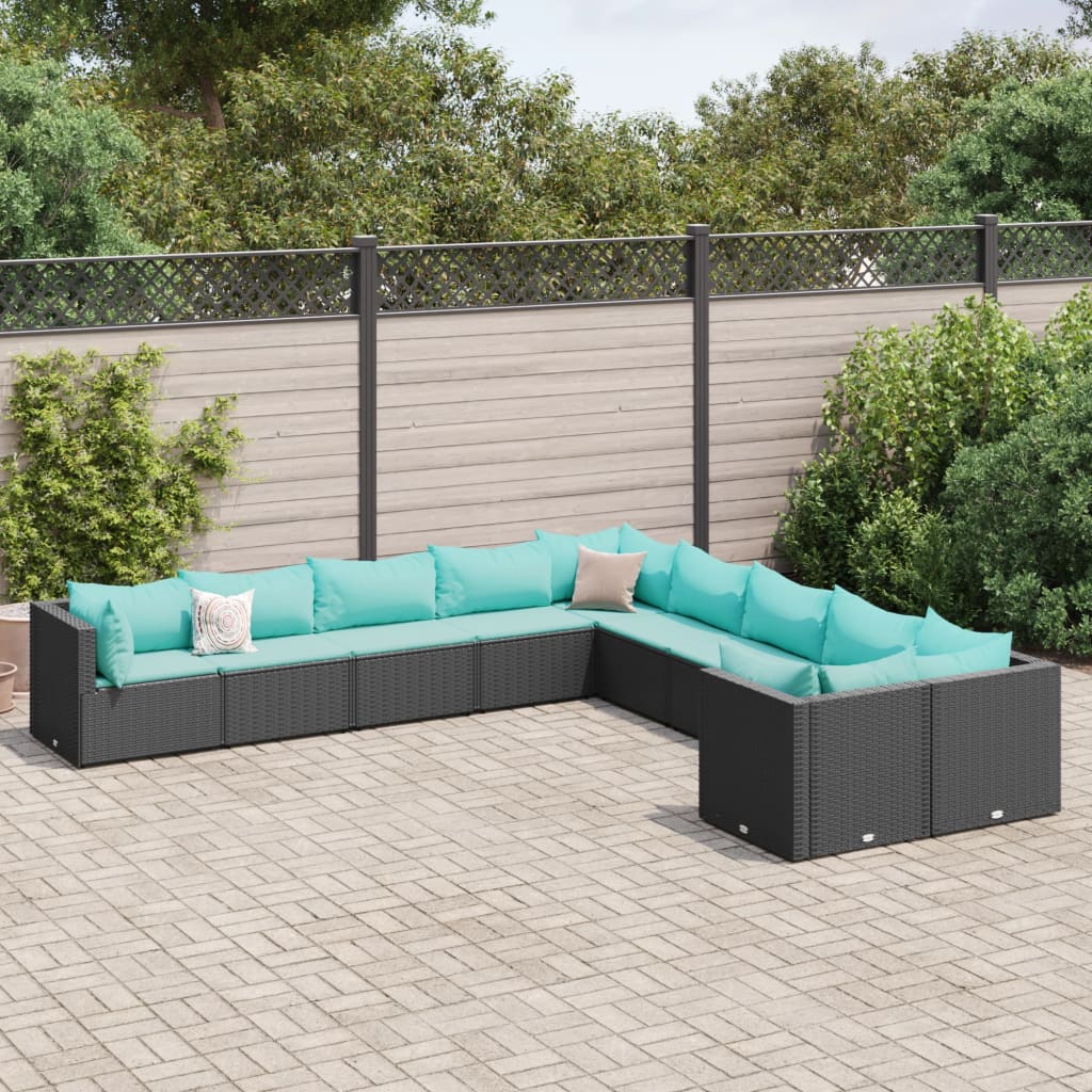 vidaXL Set canapele de grădină cu perne, 10 piese, negru, poliratan