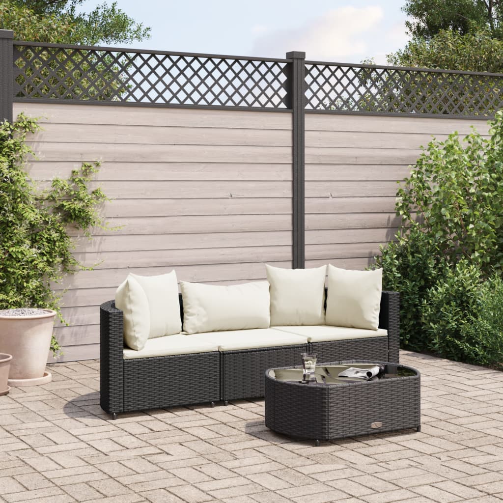 vidaXL 4-tlg. Garten-Sofagarnitur mit Kissen Schwarz Poly Rattan