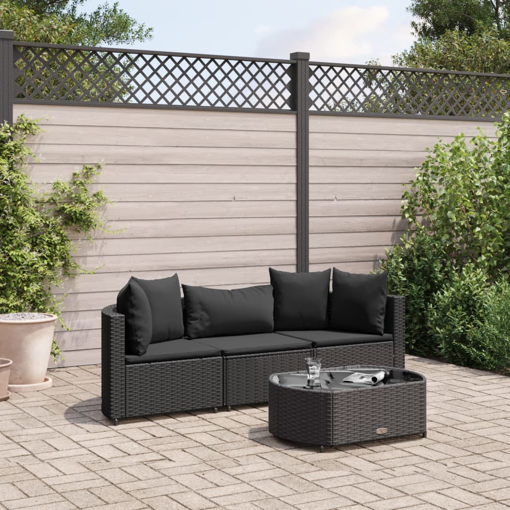 vidaXL 4-tlg. Garten-Sofagarnitur mit Kissen Schwarz Poly Rattan