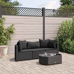 Vrtna sedežna garnitura 4-delna z blazinami črna poli ratan