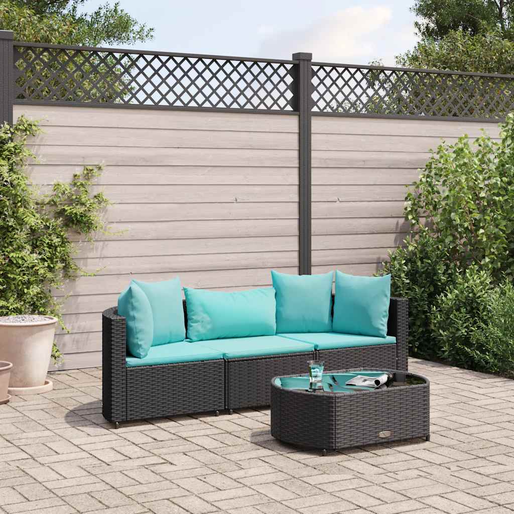 vidaXL 4-tlg. Garten-Sofagarnitur mit Kissen Schwarz Poly Rattan