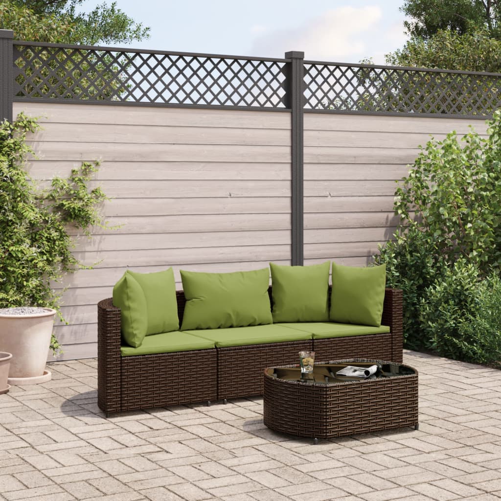 vidaXL 4-tlg. Garten-Sofagarnitur mit Kissen Braun Poly Rattan