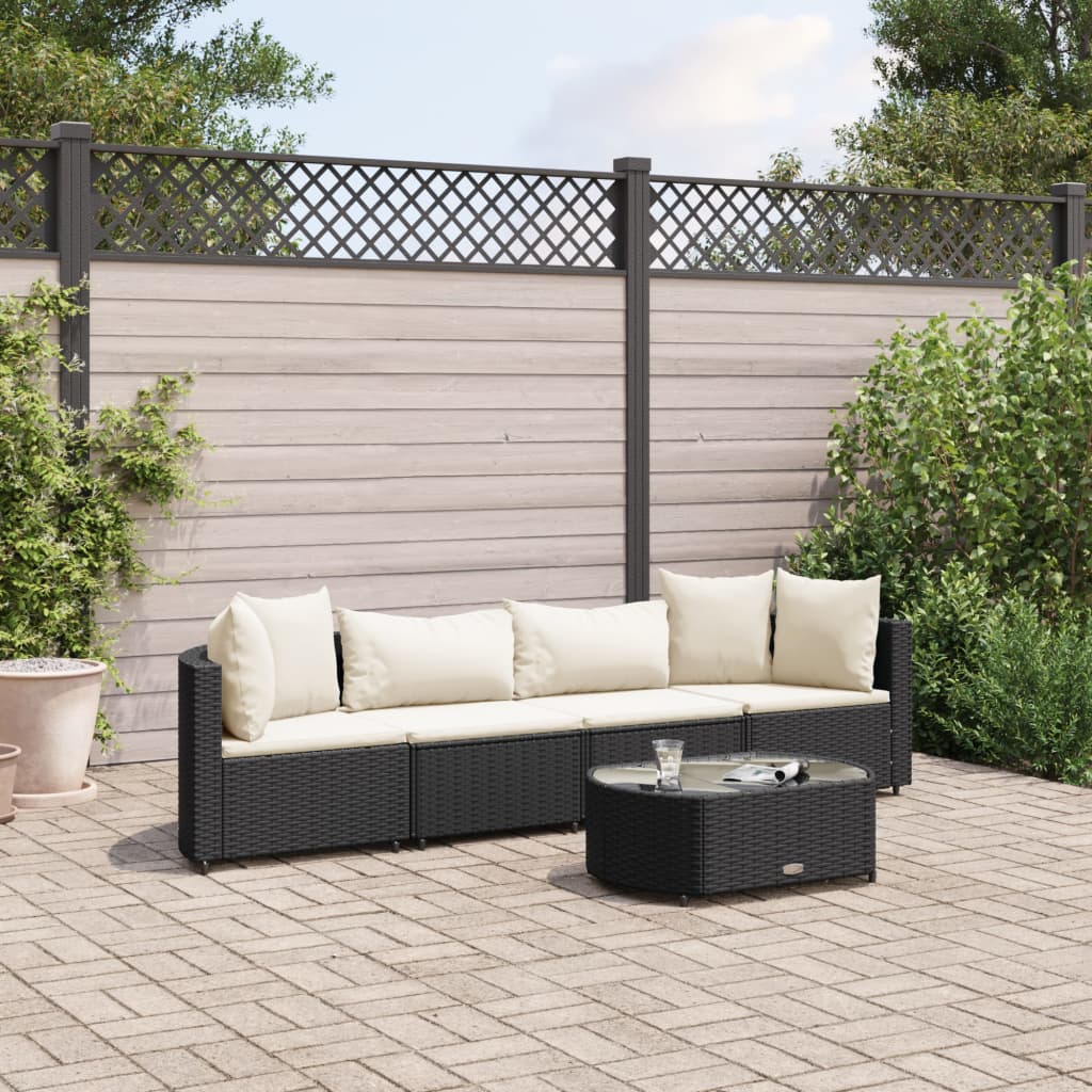 5-tlg. Garten-Sofagarnitur mit Kissen Schwarz Poly Rattan