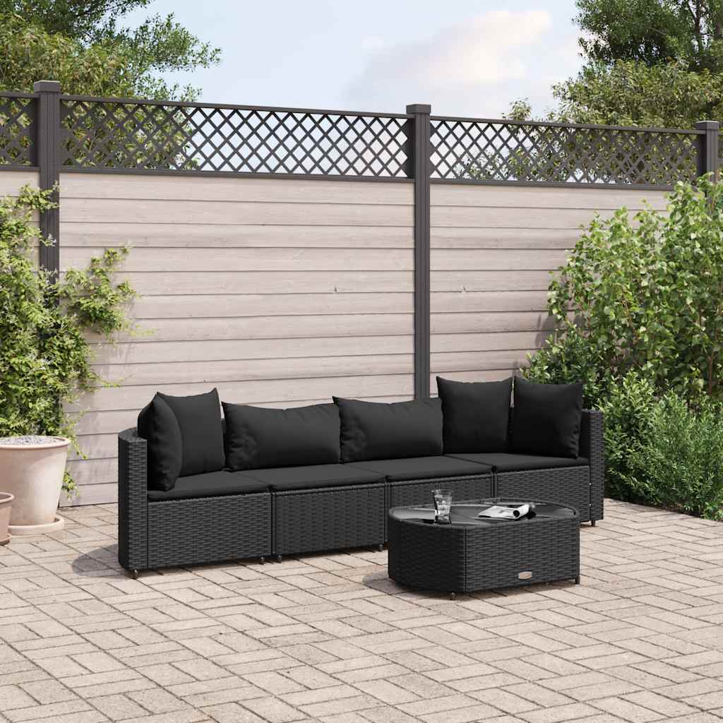 vidaXL 5-tlg. Garten-Sofagarnitur mit Kissen Schwarz Poly Rattan