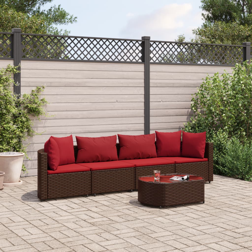 vidaXL 5-tlg. Garten-Sofagarnitur mit Kissen Braun Poly Rattan