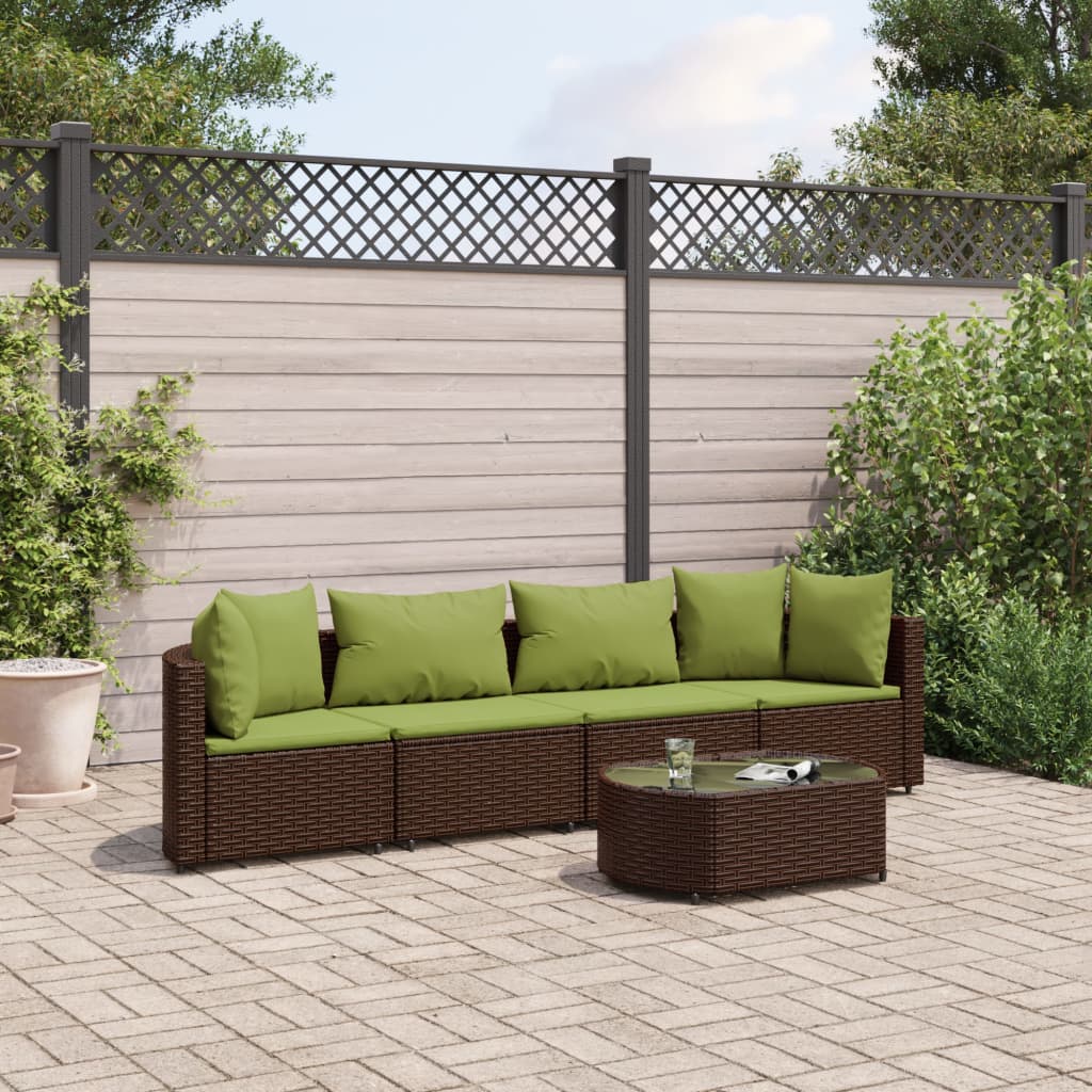 vidaXL 5-tlg. Garten-Sofagarnitur mit Kissen Braun Poly Rattan