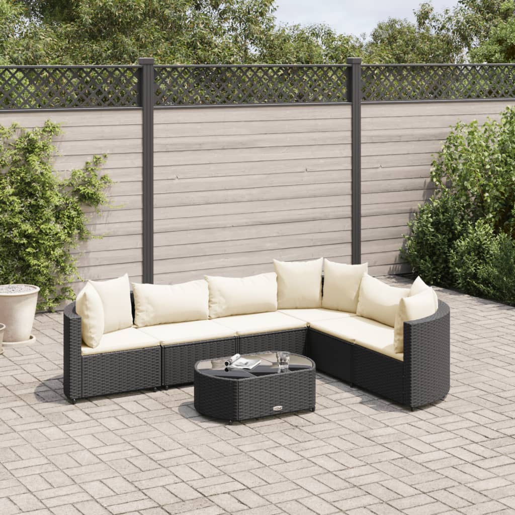 7-tlg. Garten-Sofagarnitur mit Kissen Schwarz Poly Rattan