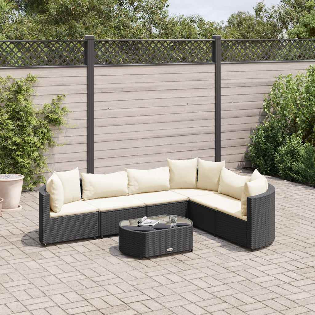 vidaXL 7-tlg. Garten-Sofagarnitur mit Kissen Schwarz Poly Rattan