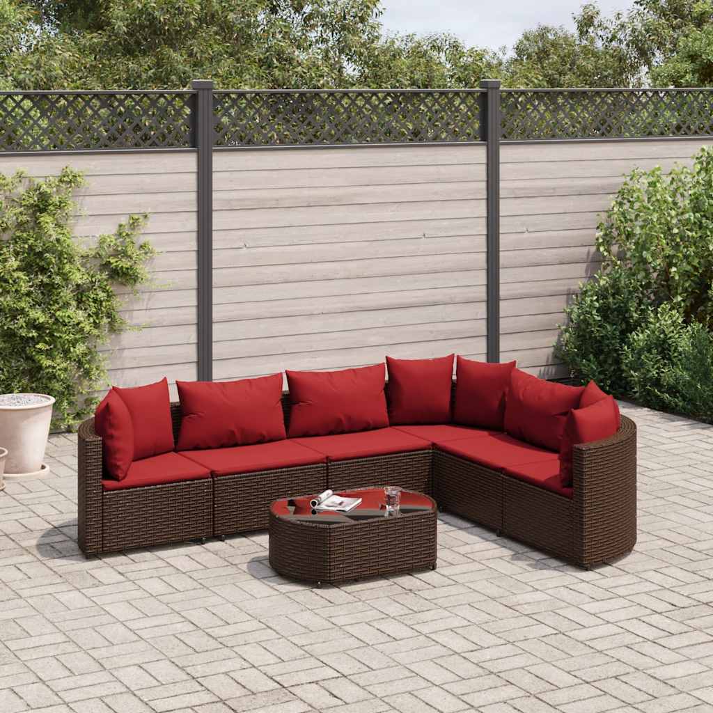 vidaXL 7-tlg. Garten-Sofagarnitur mit Kissen Braun Poly Rattan