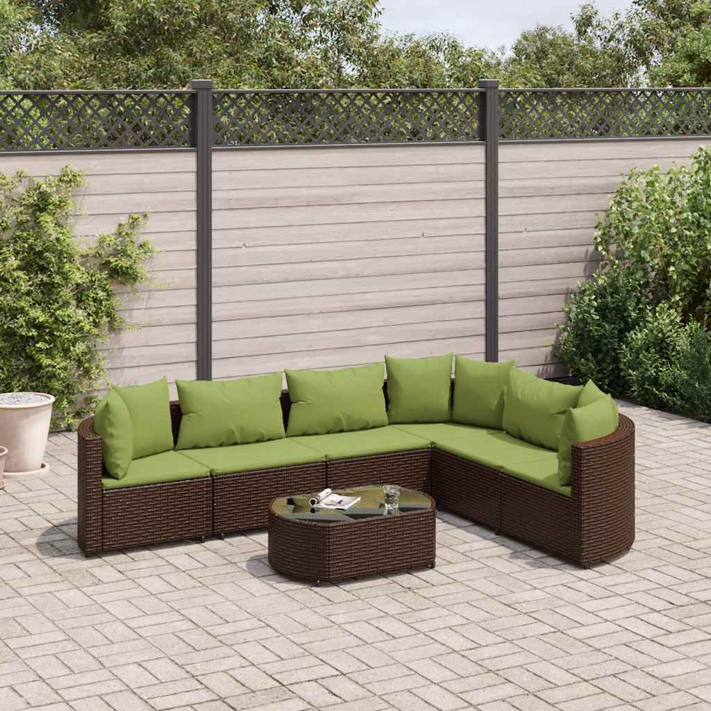 vidaXL 7-tlg. Garten-Sofagarnitur mit Kissen Braun Poly Rattan