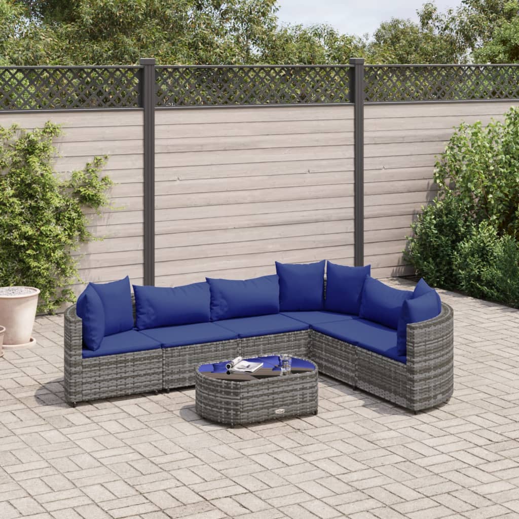 vidaXL 7-tlg. Garten-Sofagarnitur mit Kissen Grau Poly Rattan