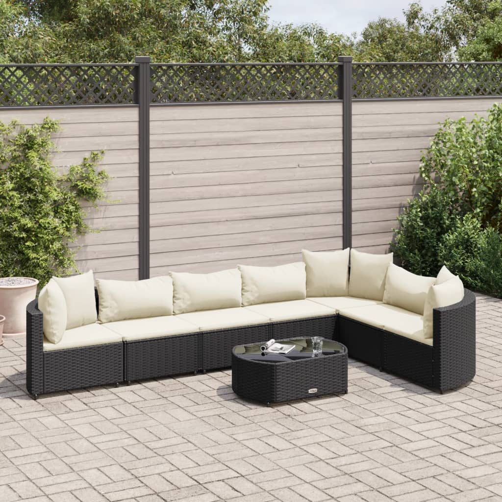 8-tlg. Garten-Sofagarnitur mit Kissen Schwarz Poly Rattan