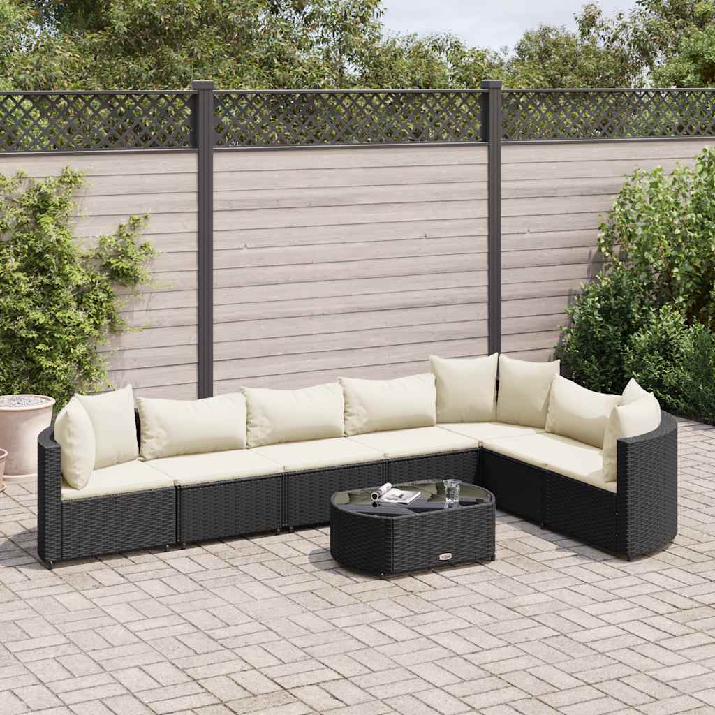 vidaXL 8-tlg. Garten-Sofagarnitur mit Kissen Schwarz Poly Rattan